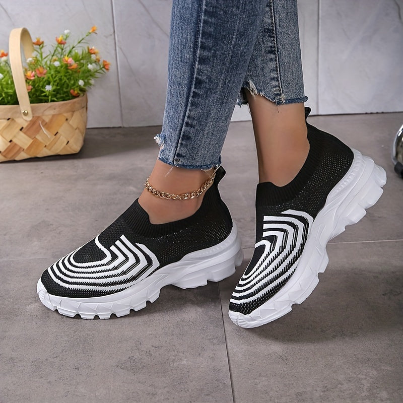 Women's Striped Knit Slip-On Sneakers for Running and Casual Wear