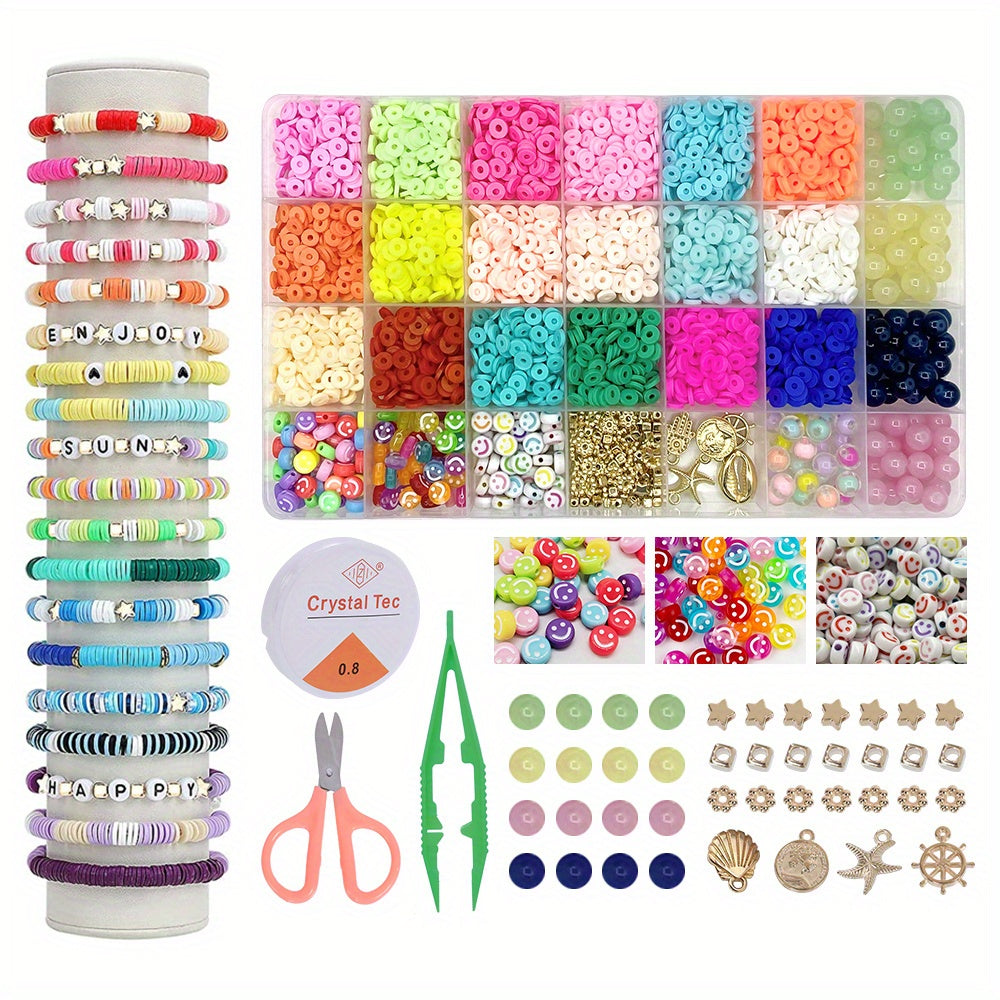 Clay Bead Bracelet Kit - Polymer & Stone Beads, Pendant
