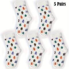 Rainbow & Bear Print Socks Mid Tube Women's Stockings