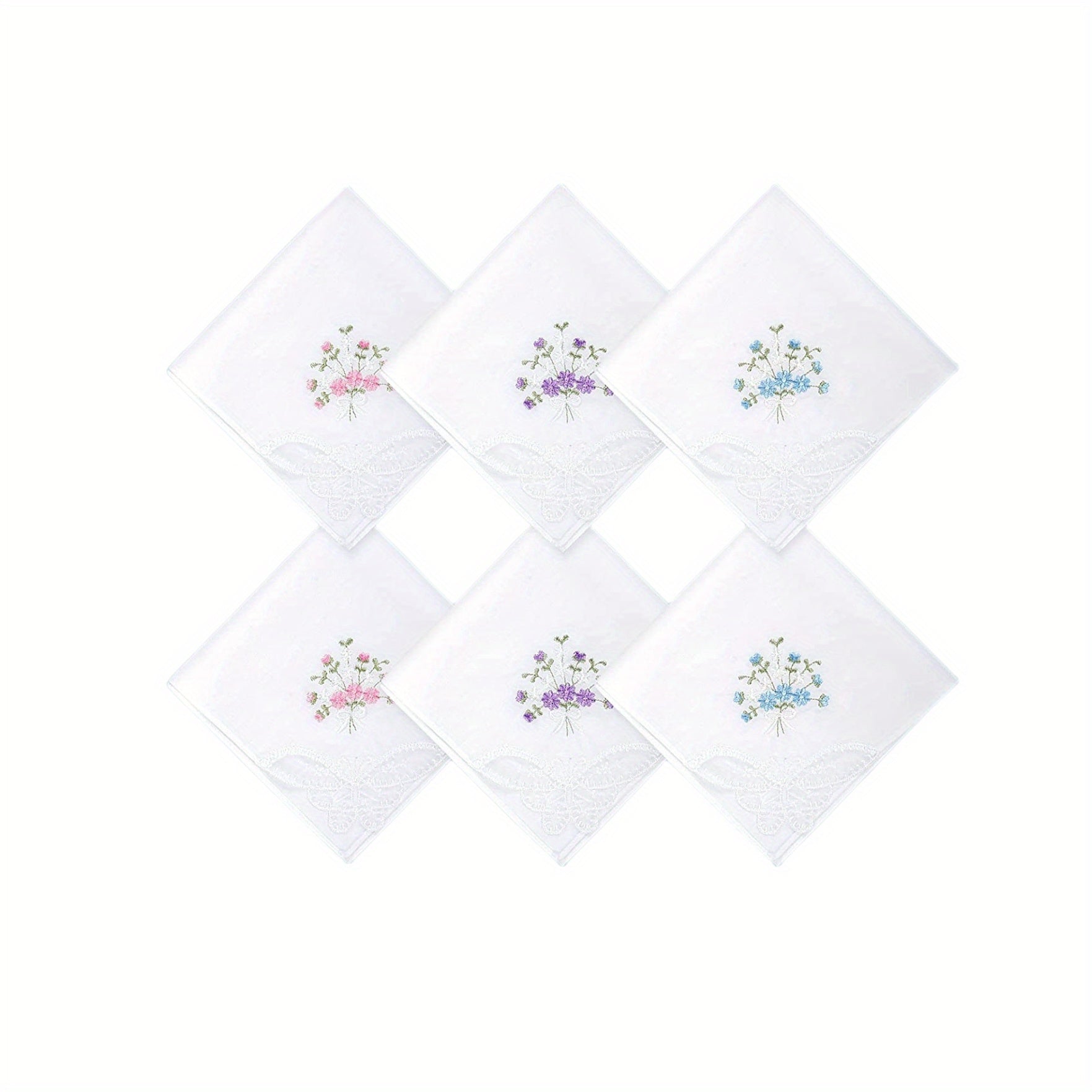 6PCS Butterfly Lace Embroidered Handkerchief Hankies Wedding Supplies
