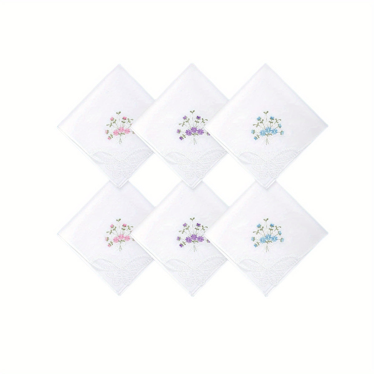 6PCS Butterfly Lace Embroidered Handkerchief Hankies Wedding Supplies