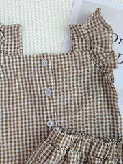 Plaid Ruffle Trim Top With Shorts Set for Baby Girls