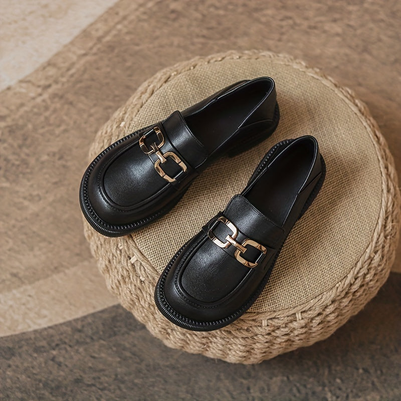 Metallic Decor Chunky Heel Loafers Slip On Shoes