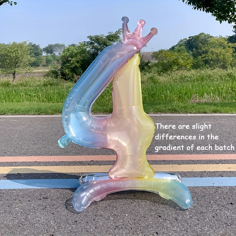 1pc Gradient Number Crown Balloons 0-9 Digital Aluminum Foil Balloon