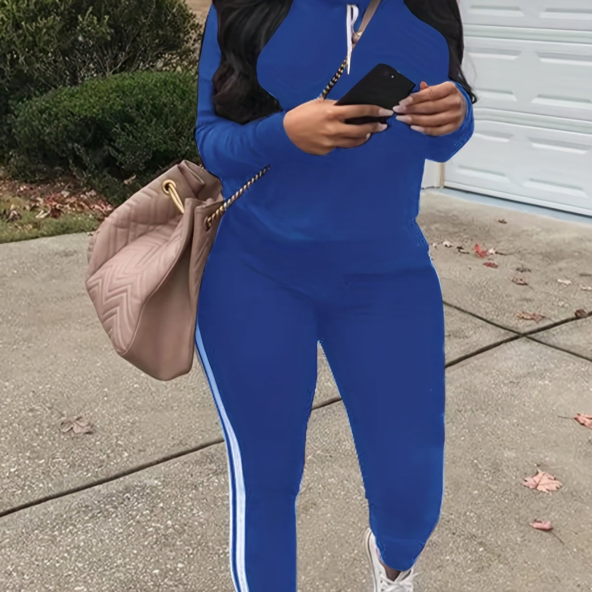  Casual Two Piece Set Solid Sweatshirt & Jogger Pants