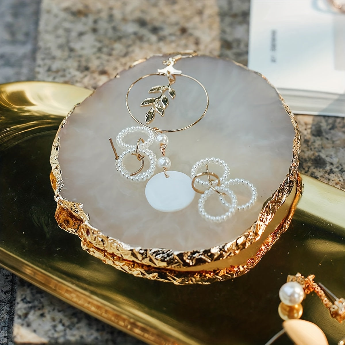 Round Jewelry Tray Resin Stone Creative Display Holder