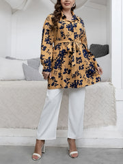  Floral Print Long Sleeve Blouse with Belt