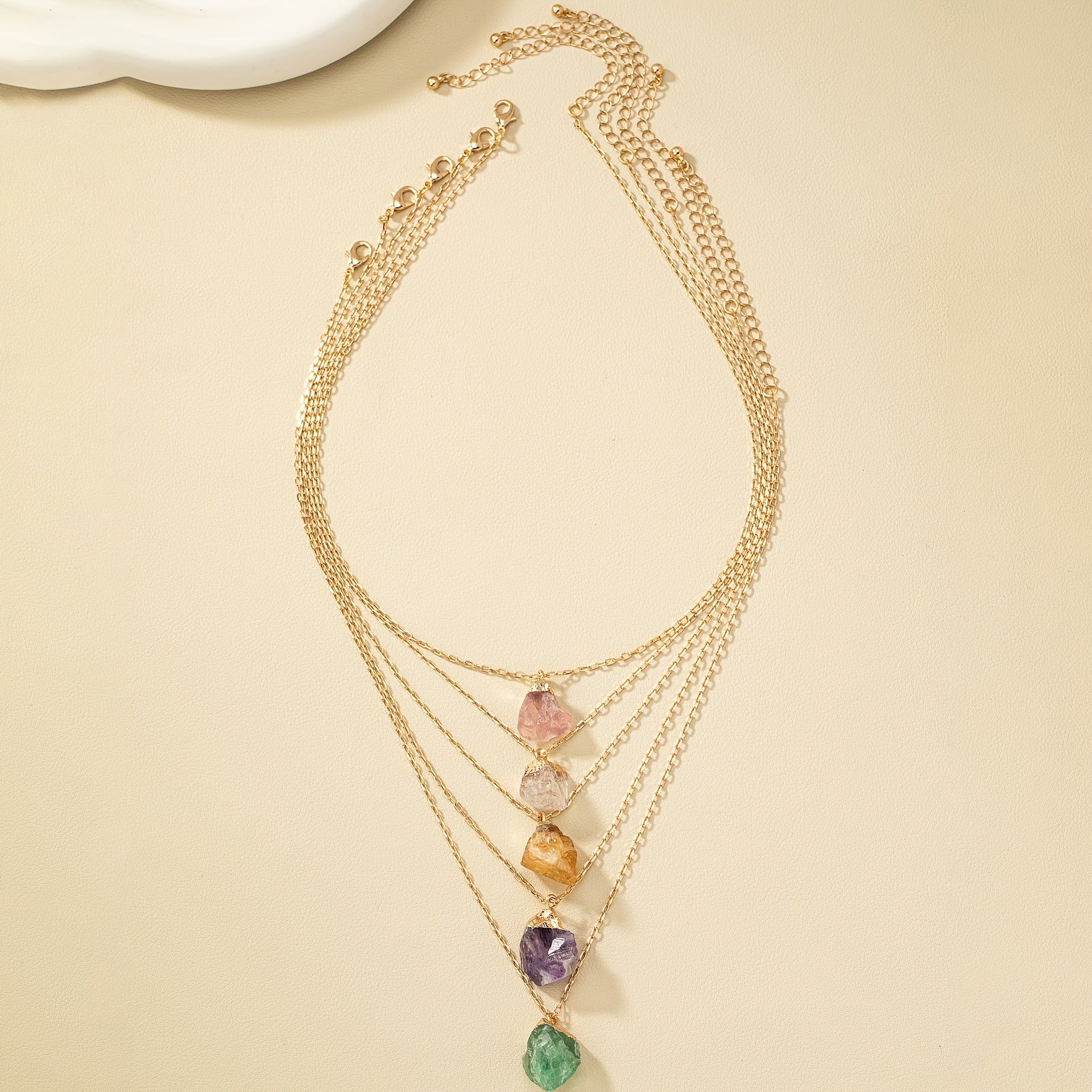 Irregular Crystal Stone Pendant Necklace 14k Plated Women's Necklace