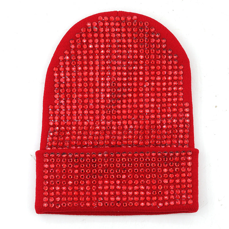 Rhinestone Knitted Hat Elastic Beanie Cap Women Hair Accessories