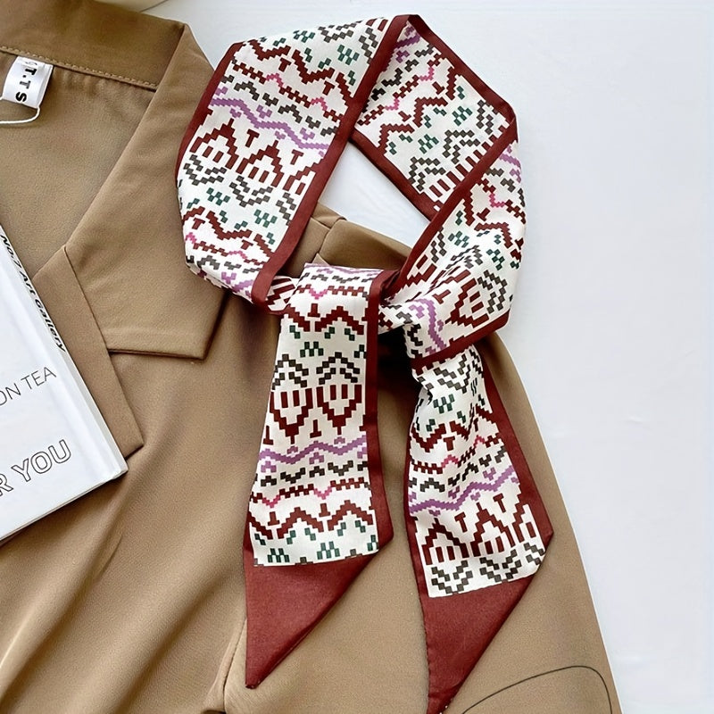 Vintage Plaid Print Skinny Scarf Head Hair Ribbon Handbag Handle Wrap Tie