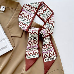 Vintage Plaid Print Skinny Scarf Head Hair Ribbon Handbag Handle Wrap Tie
