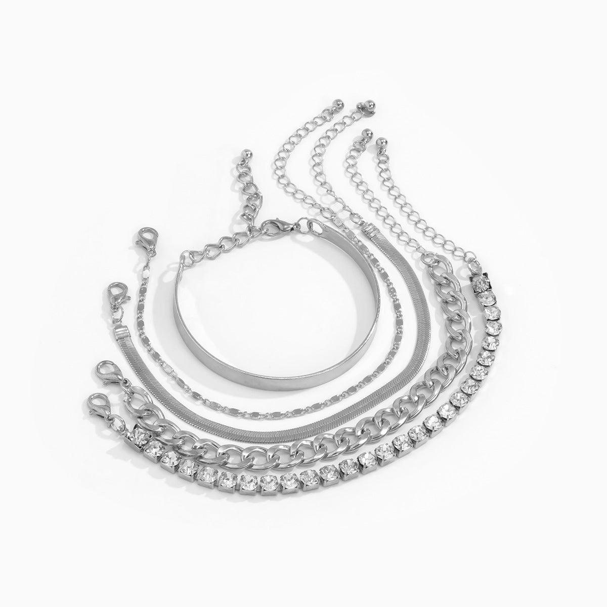 5 Pcs Sparkling Faux Diamond Women Bracelet Set