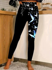  Butterfly Print Elastic Waist Leggings