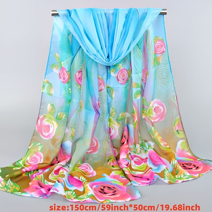 Floral Chiffon Silky Scarf Sun Protection Seaside Beach Scarf