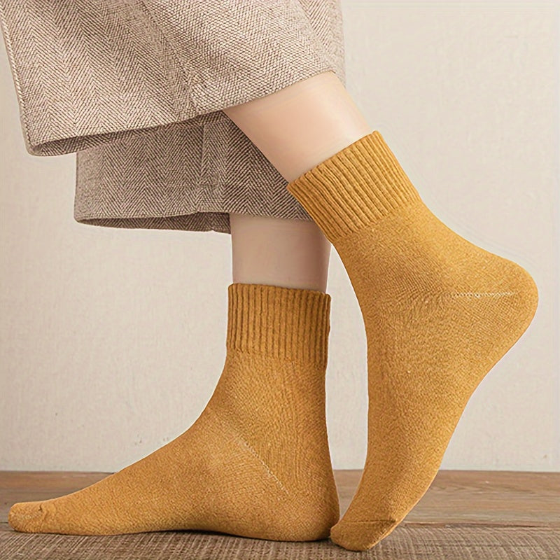 10 Pairs Women's Solid Mid Tube Socks Soft & Comfy Stockings