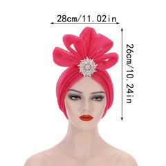 Mesh Flower Turban Cap Solid Pleated Head Wraps Elastic Bonnet