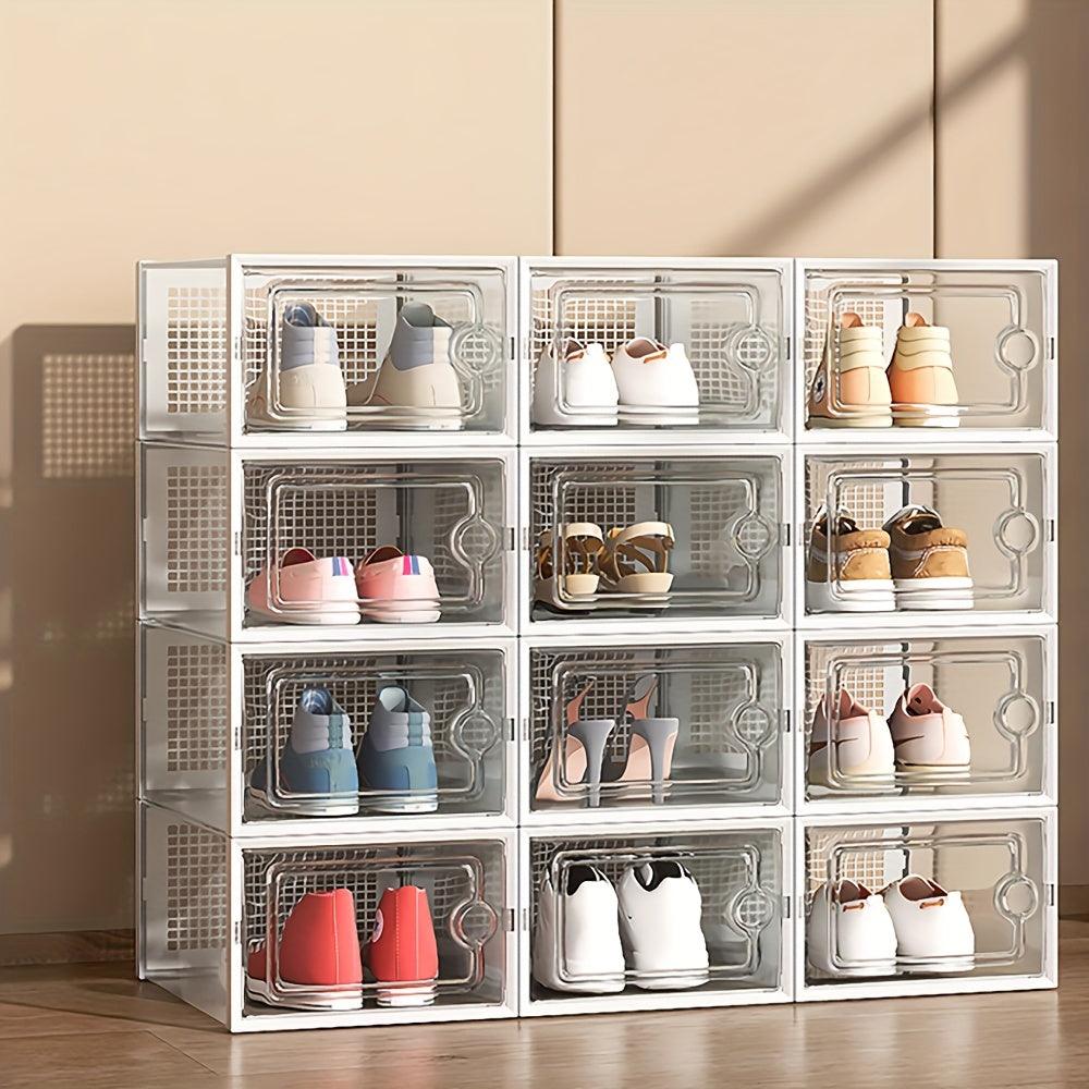 12pcs Clear Plastic Folding Shoes Box - Display Basket Dustproof Shoes Cabinet