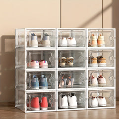 12pcs Clear Plastic Folding Shoes Box - Display Basket Dustproof Shoes Cabinet