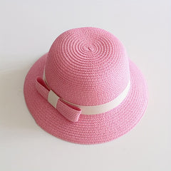 Girls Straw Sun Hat with Bow - Sunshade Bucket Hat