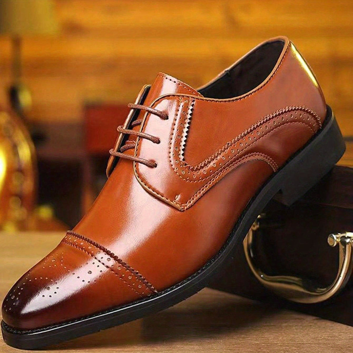 Men Ombre Perforated Lace up Oxford Shoes Non Slip Formal Shoes