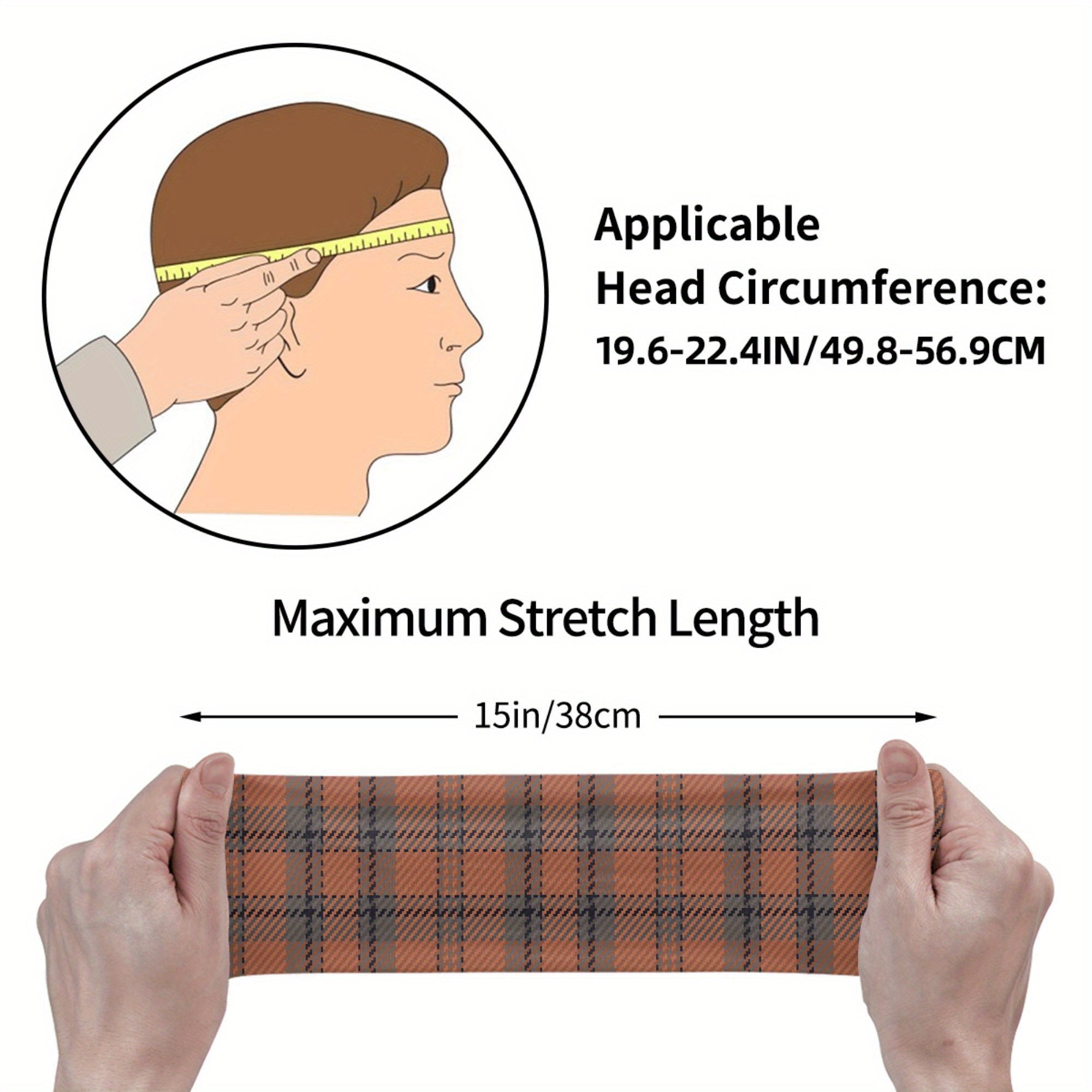 Men's Vintage Plaid Headband Non Slip Breathable Hairband Brown Plaid Pattern
