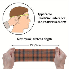 Men's Vintage Plaid Headband Non Slip Breathable Hairband Brown Plaid Pattern