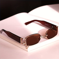 Y2K Rectangle Frame Sunglasses Metal Ring Decor Glasses Vacation UV400