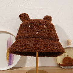 Cat Bucket Hat Lamb Woolen Fleece Winter Warm Fisherman Hat