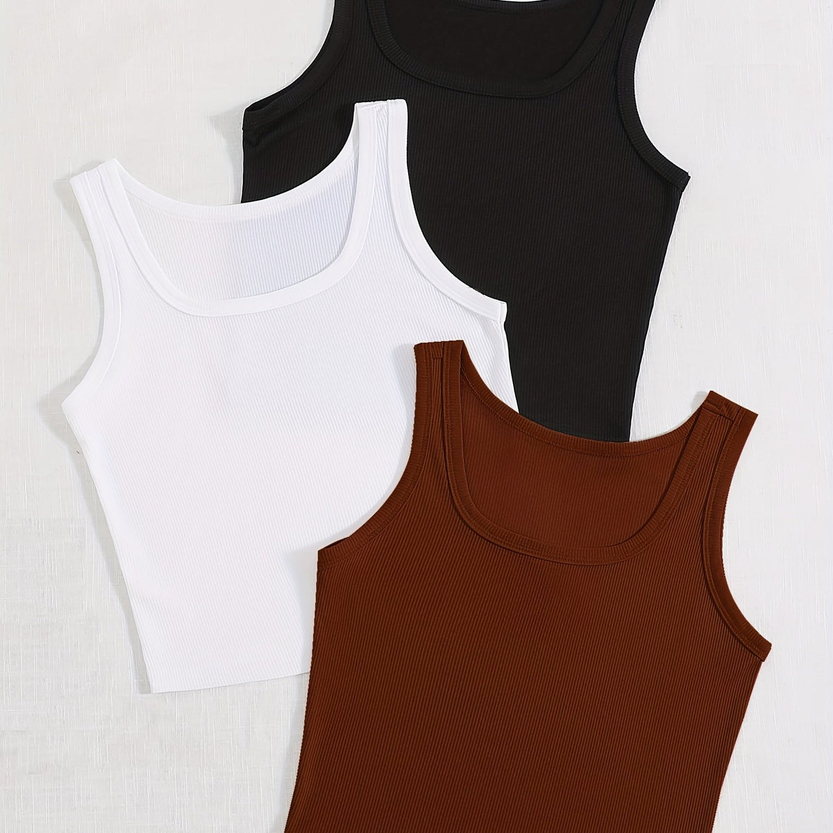 Solid Tank Top 3 Pack Sleeveless Scoop Neck Basic Summer Women's Clothing