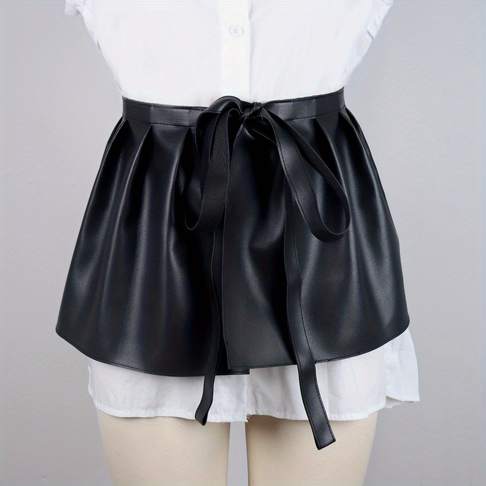 Punk PU Leather Skirt Belt Lace Up Waistband Pleated Skirt