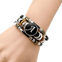 Braided Bangle Leather Bracelet with Name Initials