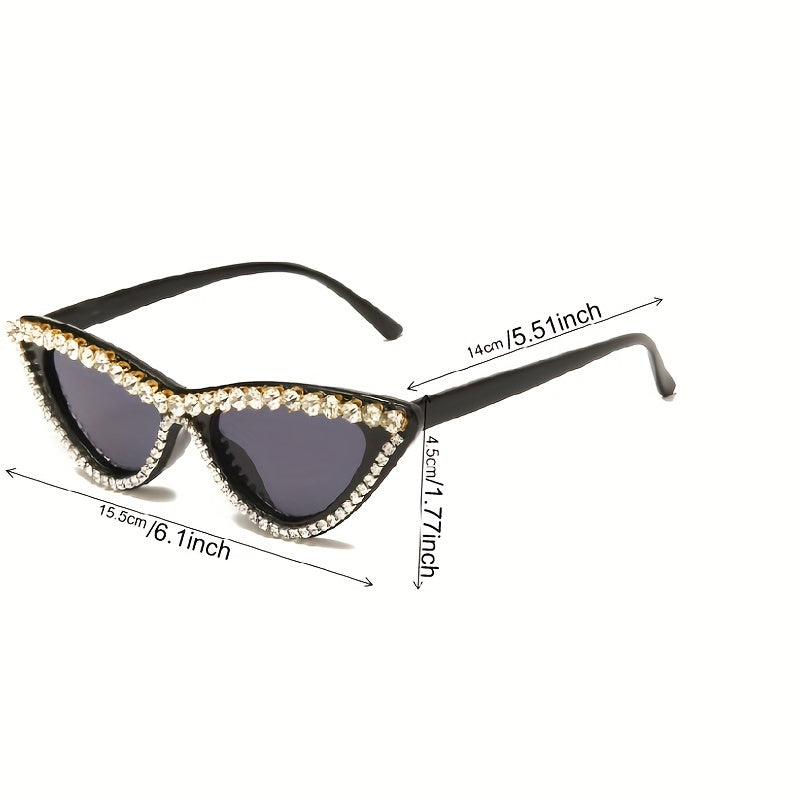 Rhinestone Cat Eye Frame Sunglasses UV Protection Small Glasses
