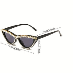 Rhinestone Cat Eye Frame Sunglasses UV Protection Small Glasses