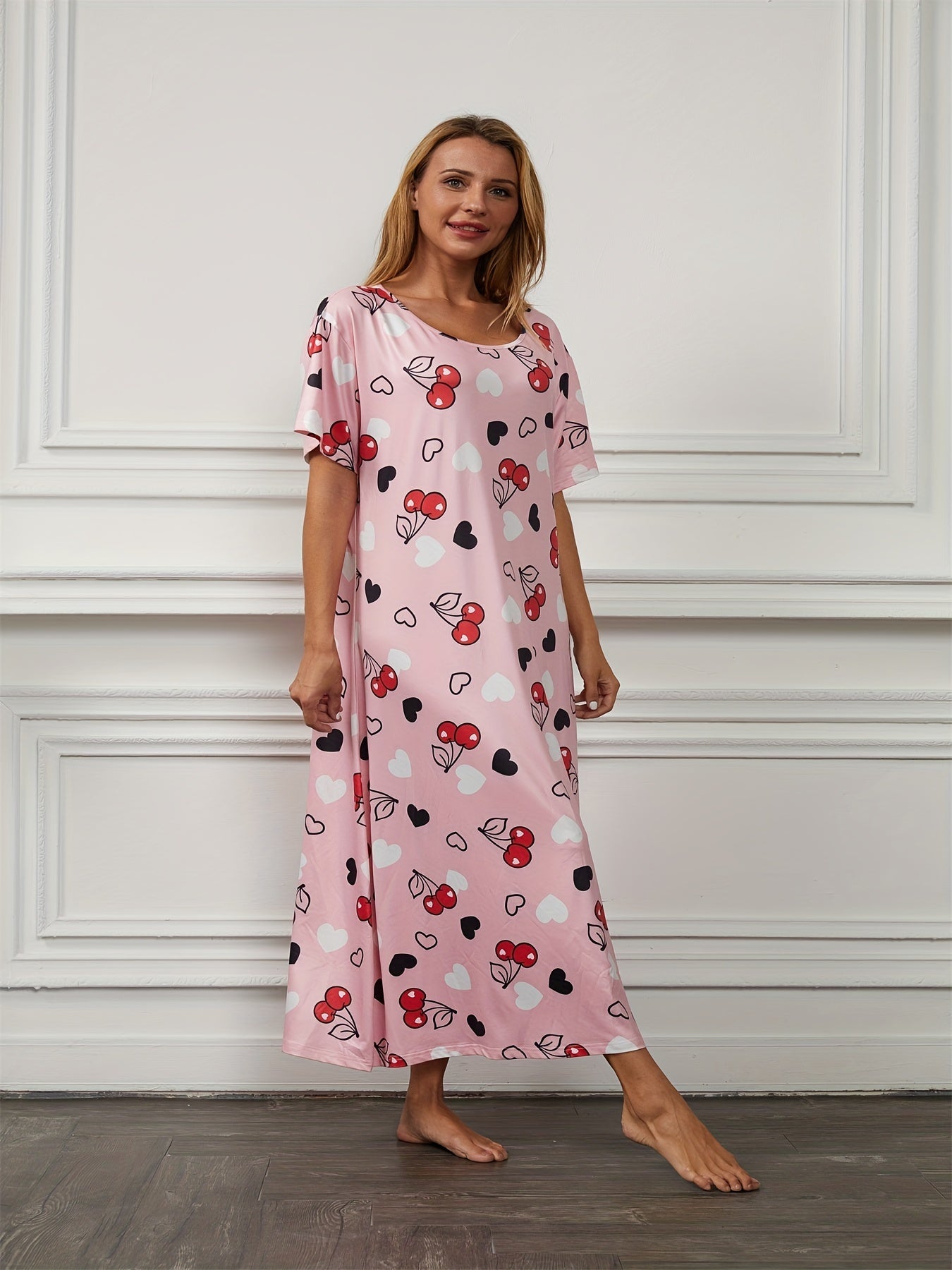  Cherry & Heart Print Sleep Dress