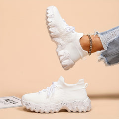 Women's Breathable Knit Sock Sneakers Casual Lace Up Sport Shoes