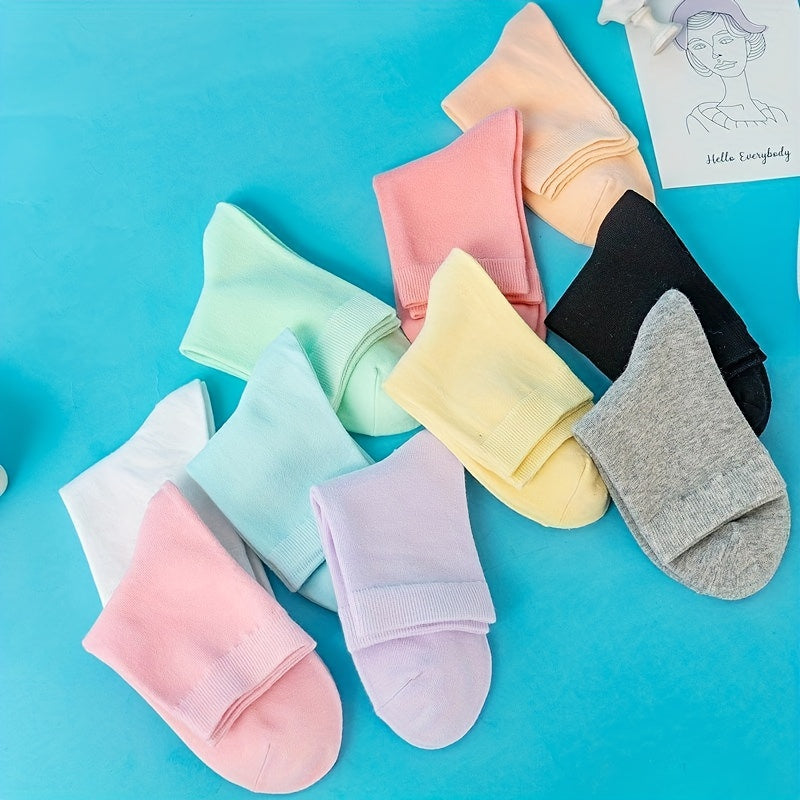 10 Pairs Comfy Solid All Match Women's Socks