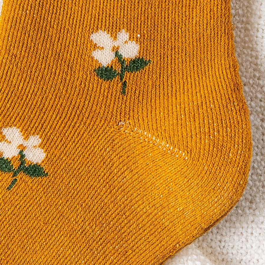 Sweet Floral Print Colorblock Mid Tube Socks Women's Stockings