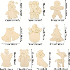 10pcs Unfinished Wooden Christmas Ornaments To Paint Holiday Decor