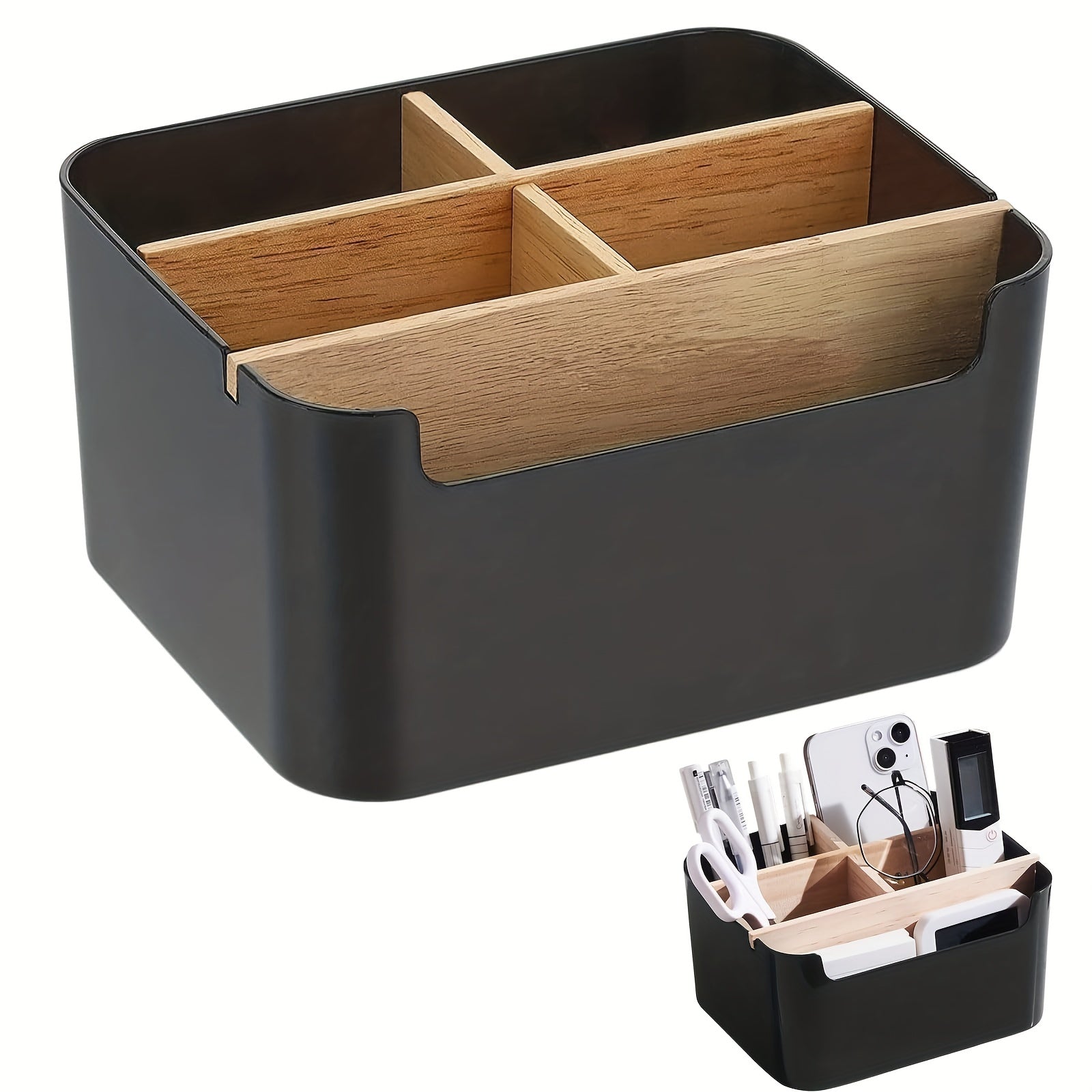 5 Compartments Bamboo Desk Organiser with Pen Holder