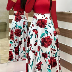  Colorblock Cold Shoulder Maxi Dress