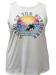  Tropical Slogan Print Tank Top Womens Casual Round Neck Stretch