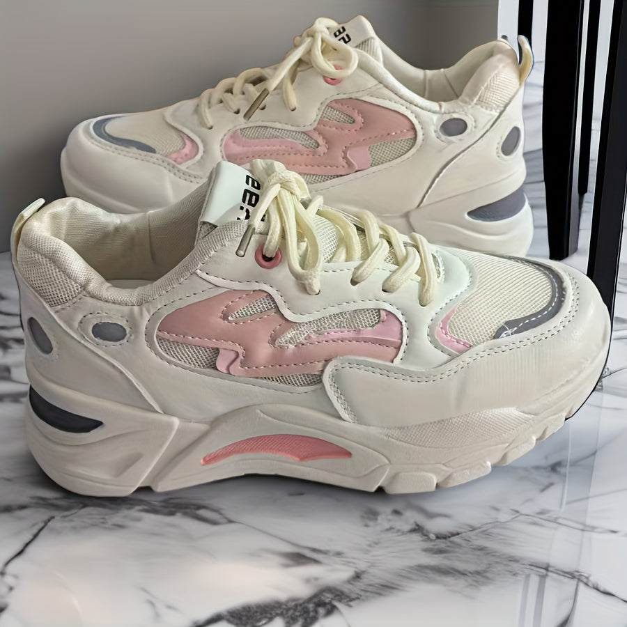 Women's Chunky Sneakers Block Faux Leather Casual Wear Resistance