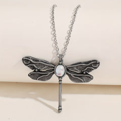 Vintage Dragonfly Pendant Moonstone Necklace Animal Jewelry