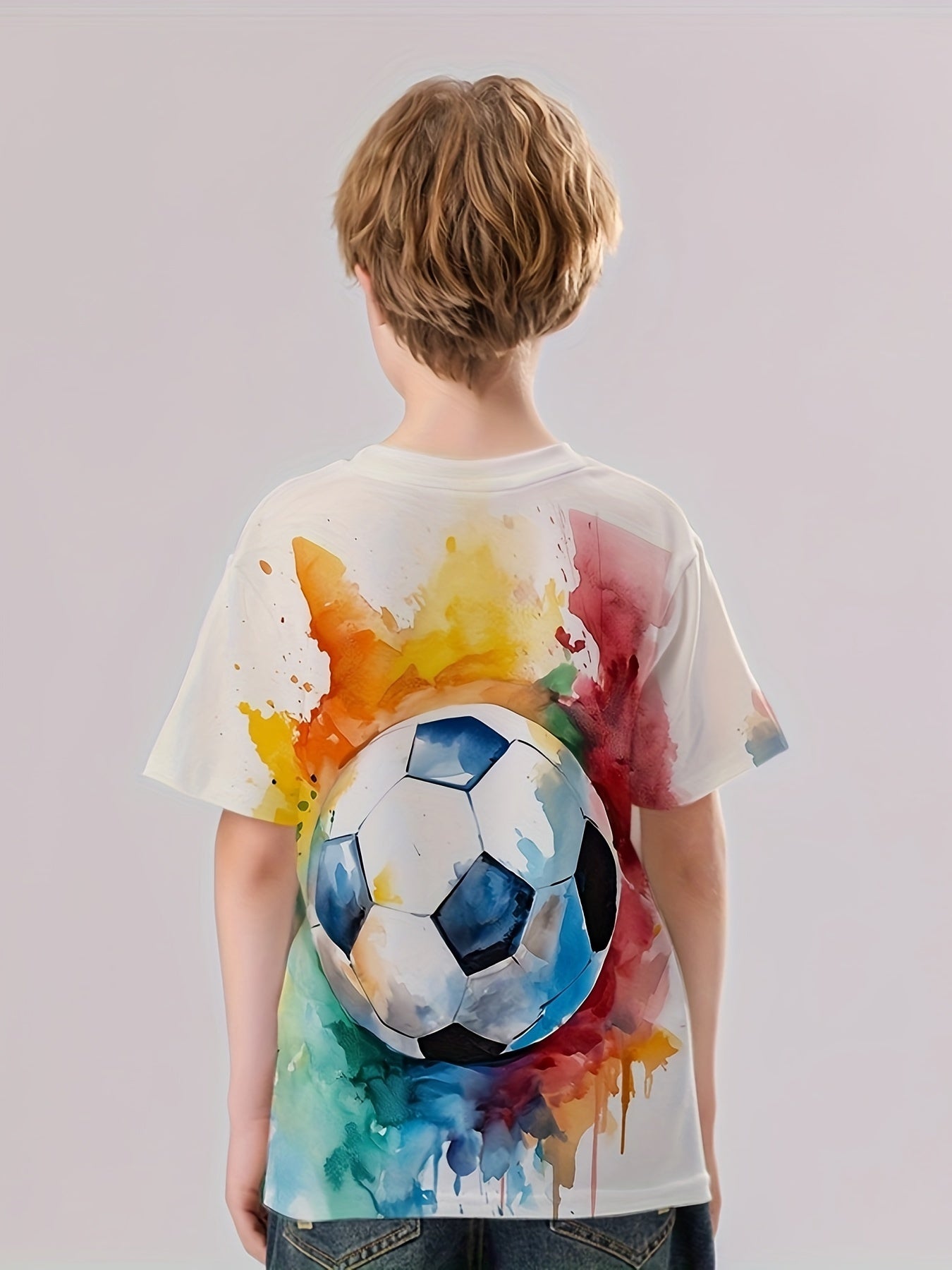 Colorful Football 3D Print Boys T Shirt Short Sleeve Tee For Kids