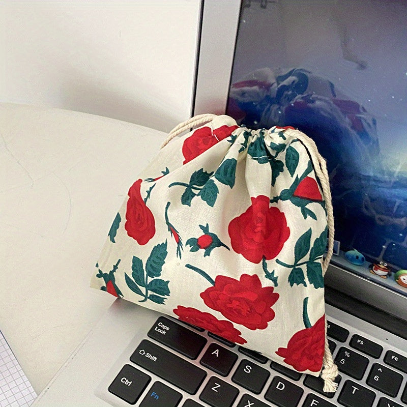 Vintage Floral Graphic Storage Bag Drawstring Jewelry Dustproof Bag Mini Bundle