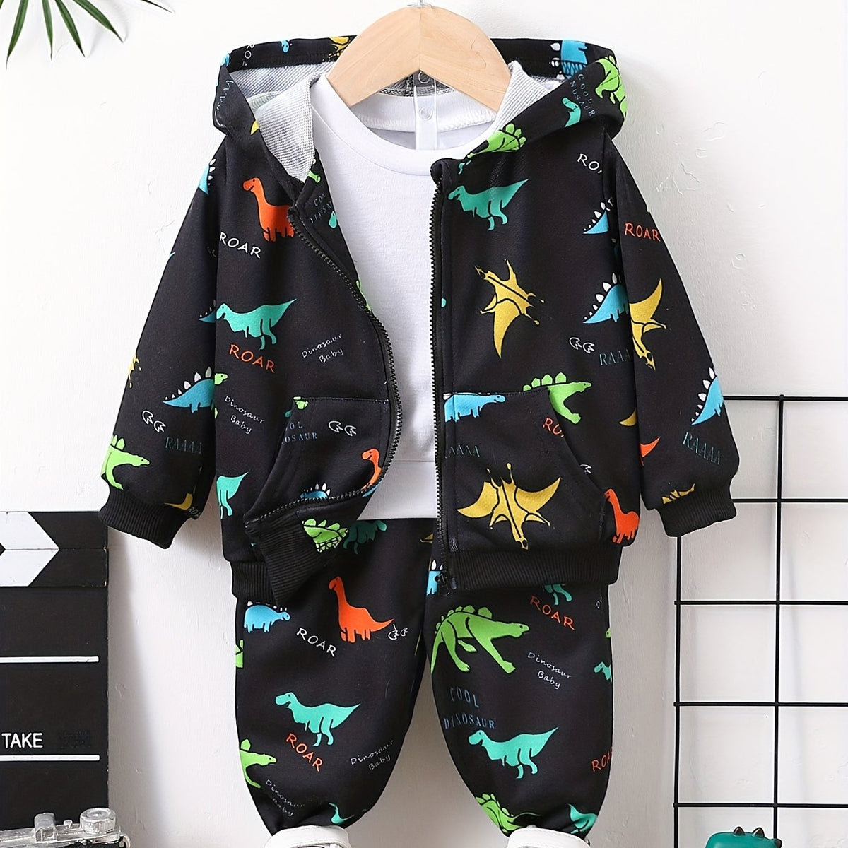Baby Boys Dinosaur Print Hoodie & Pants Set