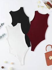 Versatile Sleeveless Bodysuits Crew Neck Slim Summer 3pcs