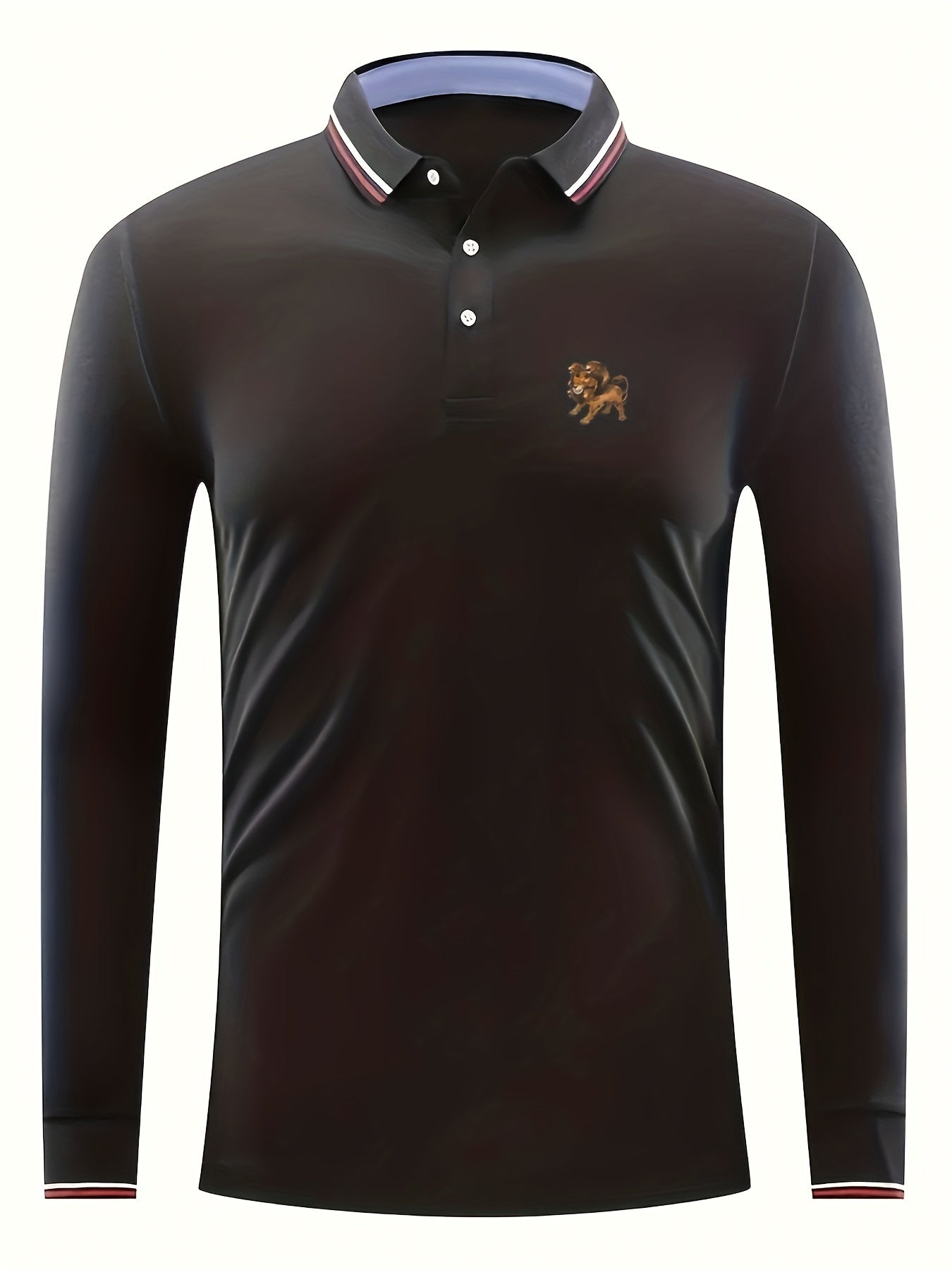 Men's Lion Print Polo Shirt Casual Breathable Long Sleeve Shirt