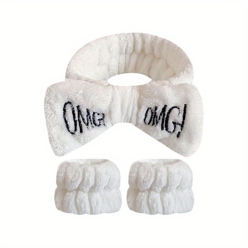 Bow Knot Hair Band Wrist Band Set Women's Face Wash Spa Flannel Hair Band