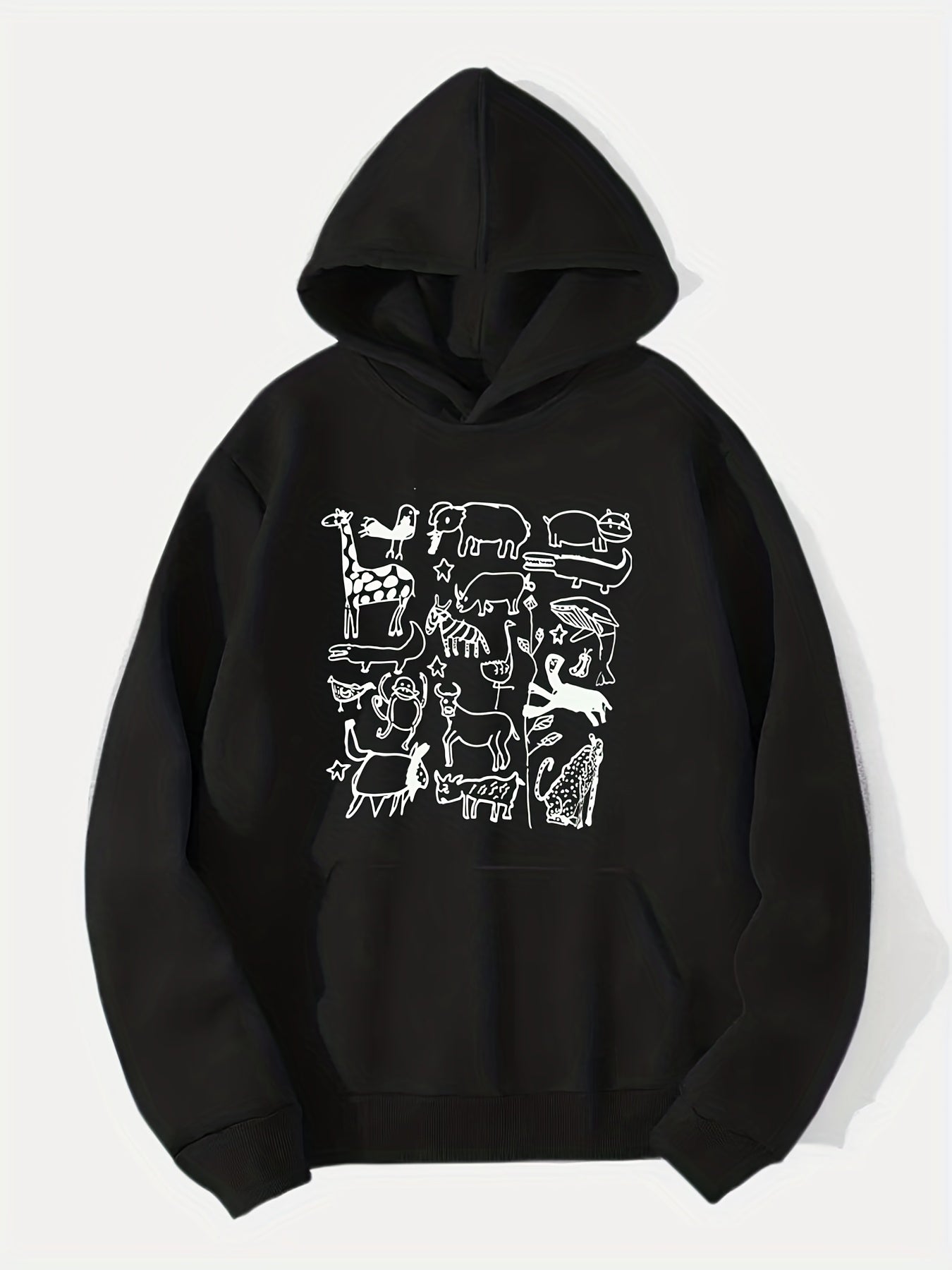 Cartoon Animals Print Hoodie for Men